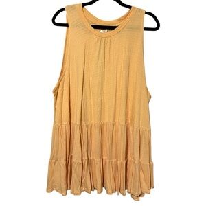 Free People Right On Time Sleeveless Tiered Tank Top Tunic Tie Back Orange Sz M